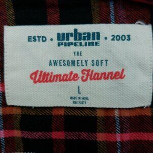 Red, orange and black Flannel shirt. Mens size large.